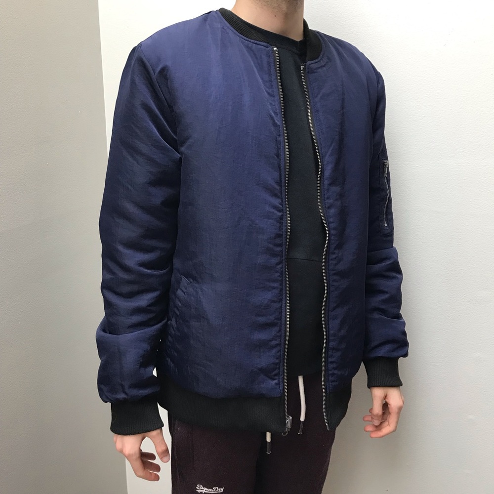 Spiritual Gangster Men's Black & Blue 'Satya' Insulated Reversible Bomber Jacket